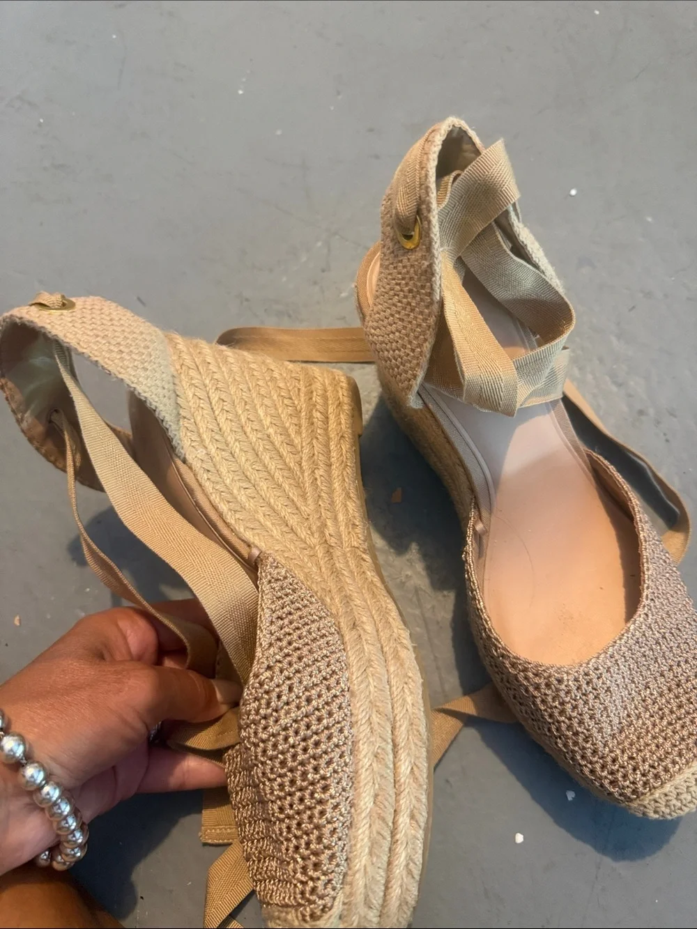 Zara Beige Woven Espadrille Tie-Up Sandals - Picture 3 of 11